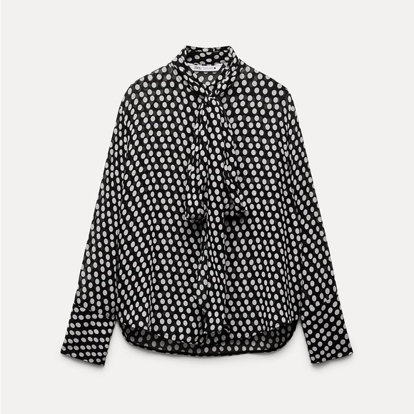 ZARA Polka Dot Bow Blouse - Picture 1 of 5